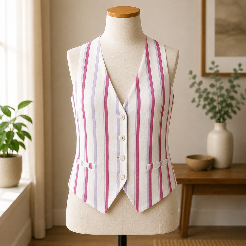 NWT Nasty Gal Halter Waistcoat Women Size 14 Pink Purple Stripe Linen Blend Vest